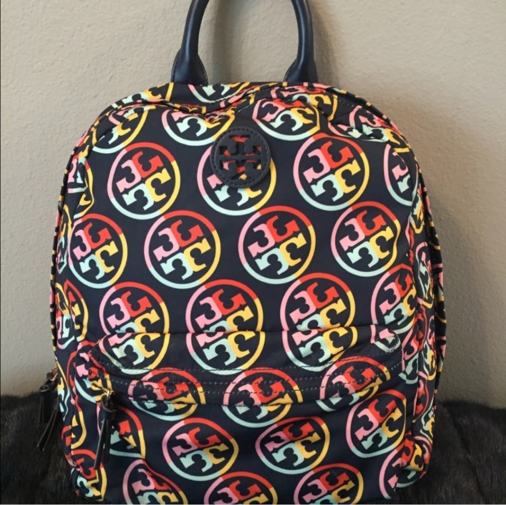 Tory Burch Ella Backpack Logo Monogram Nylon Print